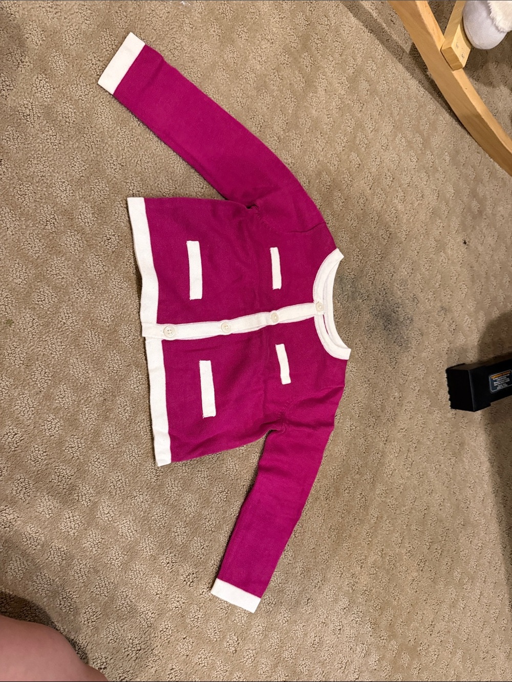 Janie and Jack Fuchsia and White Striped Knit Cardigan